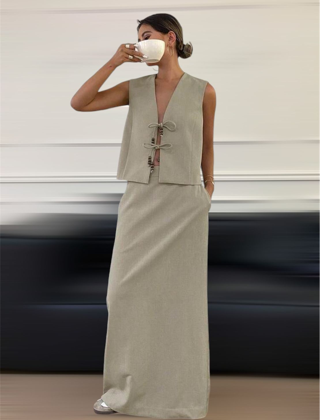Sage skirt & Vest set
