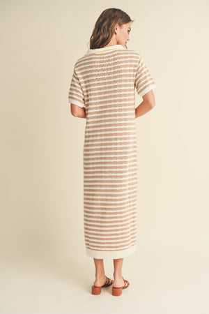 Crochet nude striped dress