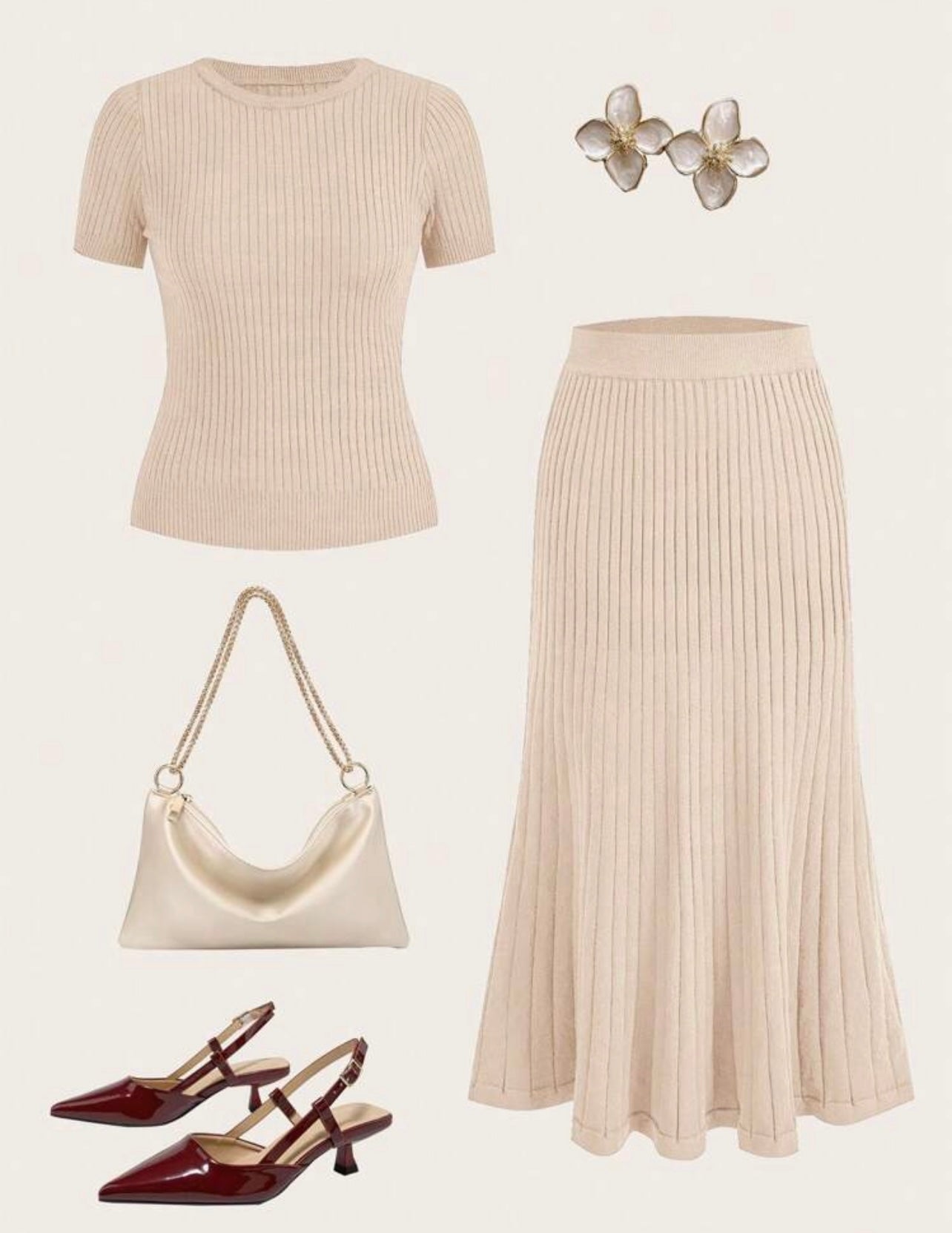 Cream ribbed skirt set 28 marzo