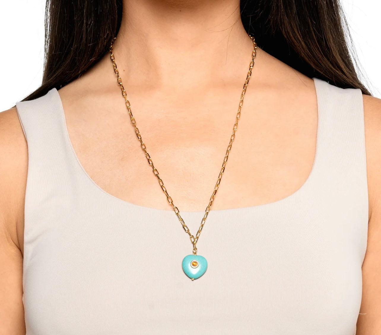 Mayamar Paperclip Turquoise Stone Heart Necklace