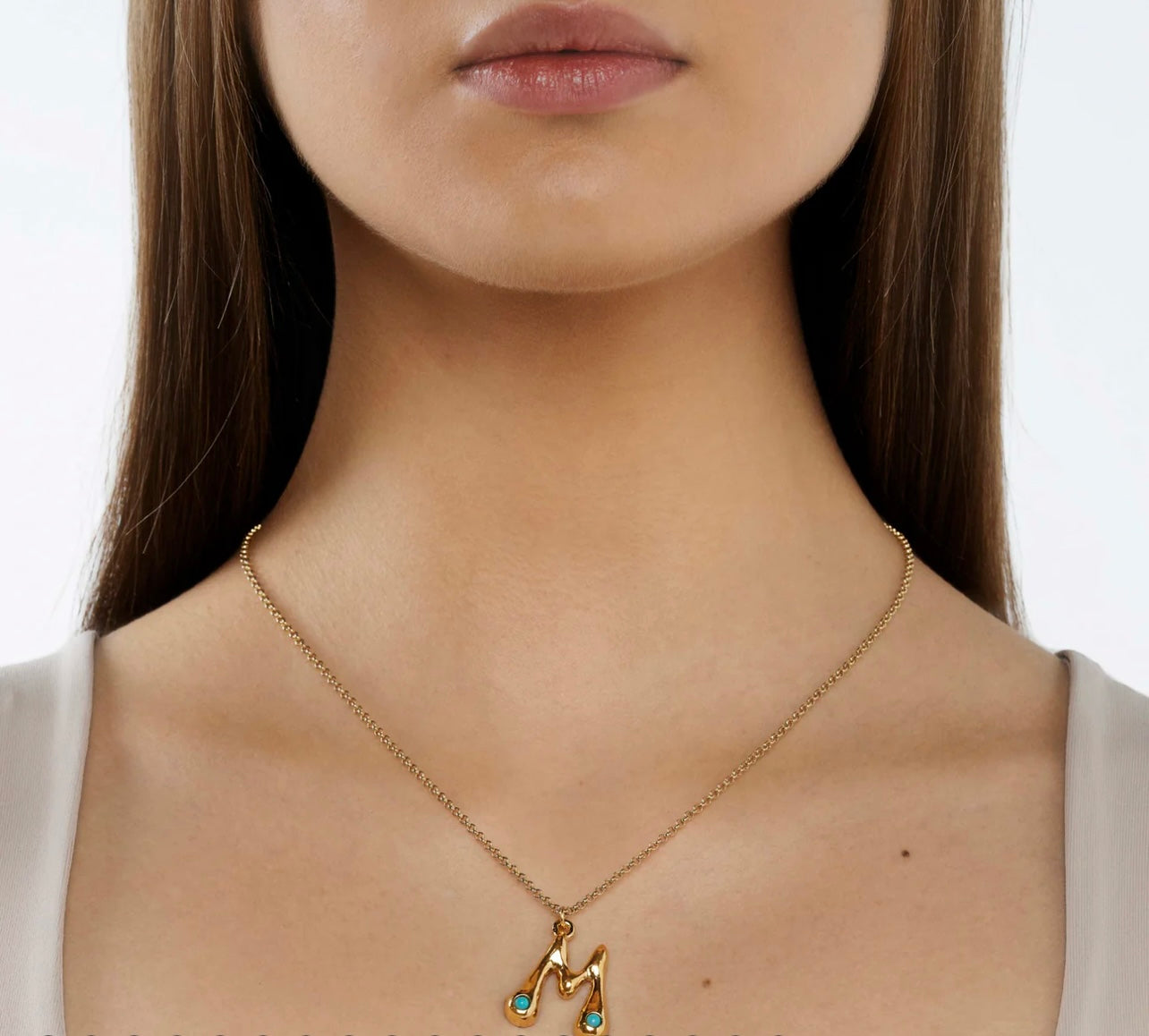 Mayamar Turquoise Bubble Initial Necklace