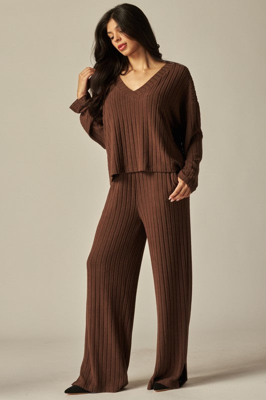 Brown ribbed loungewear set