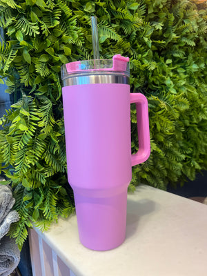 Pink aesthetic tumbler with straws set