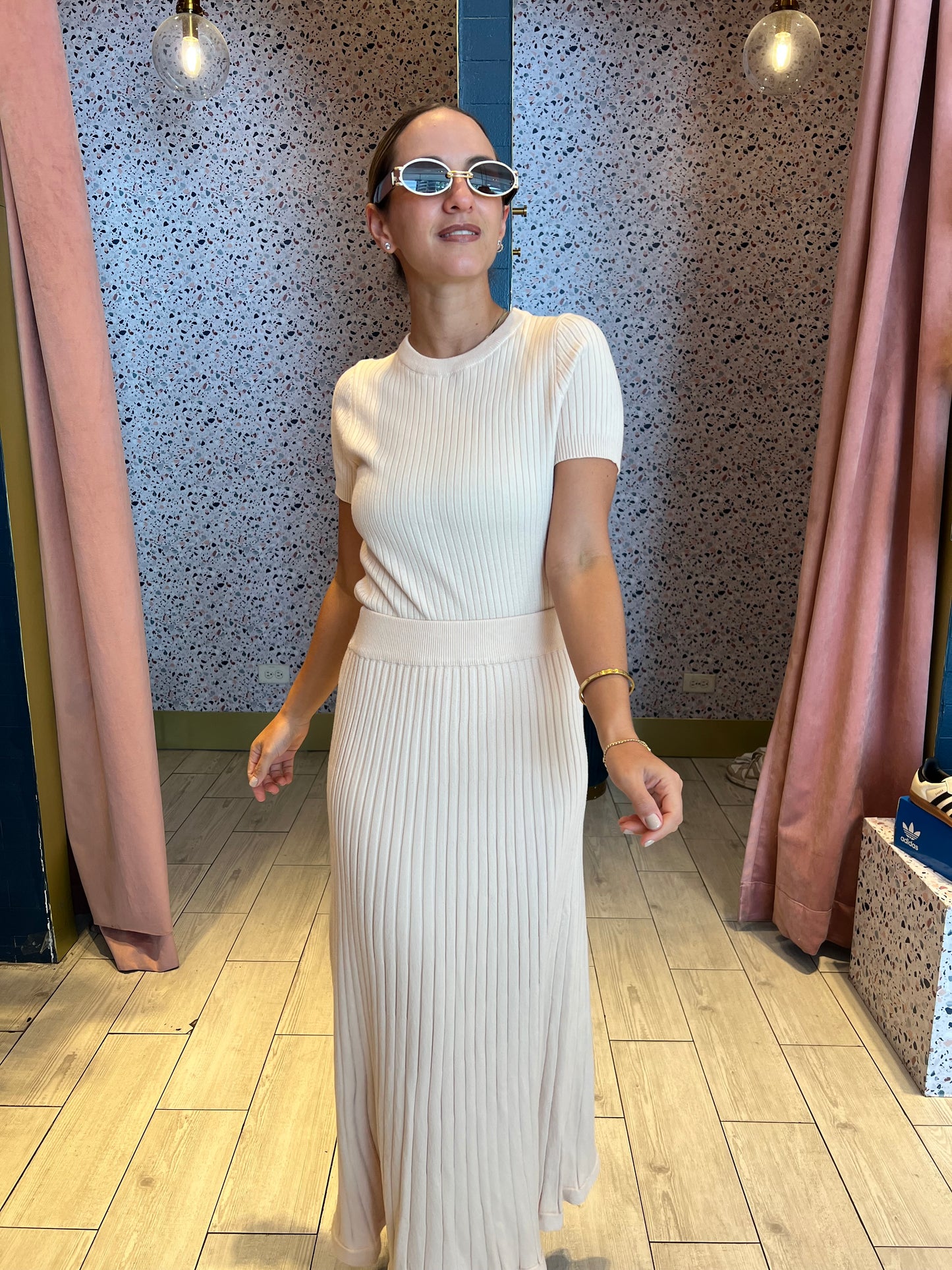 Cream ribbed skirt set 28 marzo