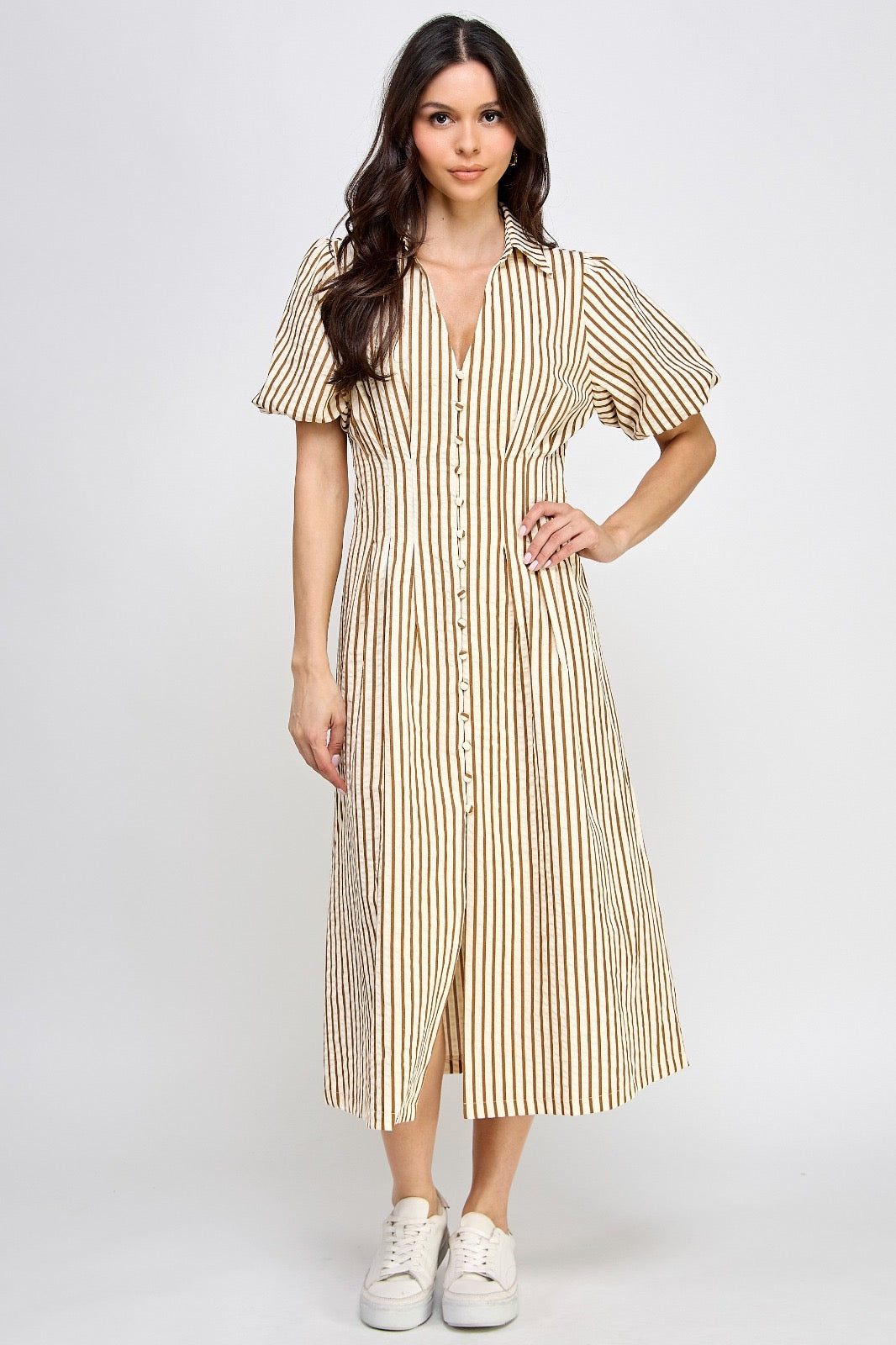Puffy striped caramel dress