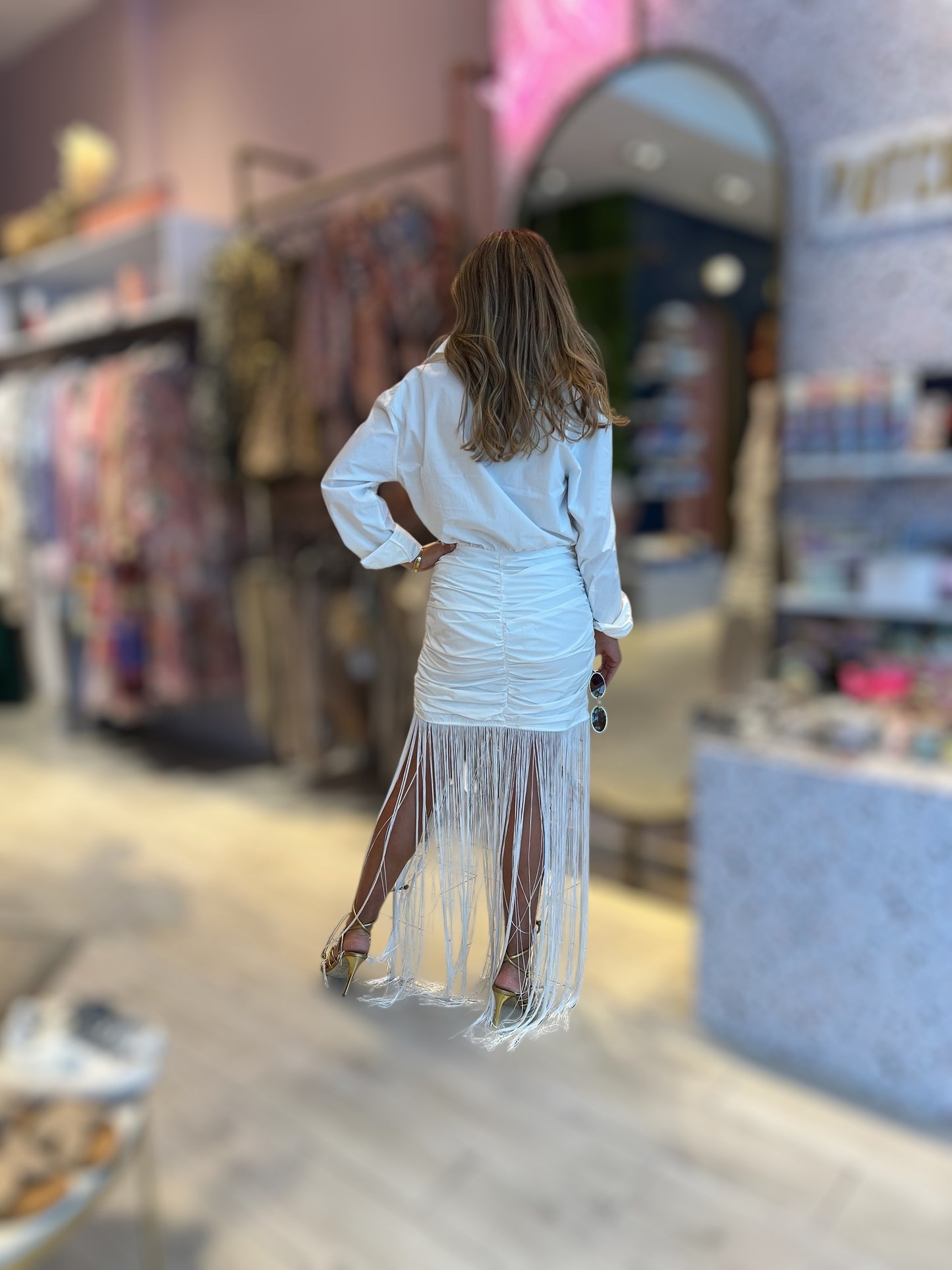 White Fringed shirt dress 8 abril