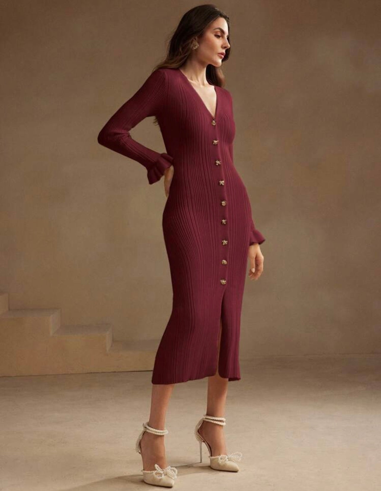 Wine ribbed dress