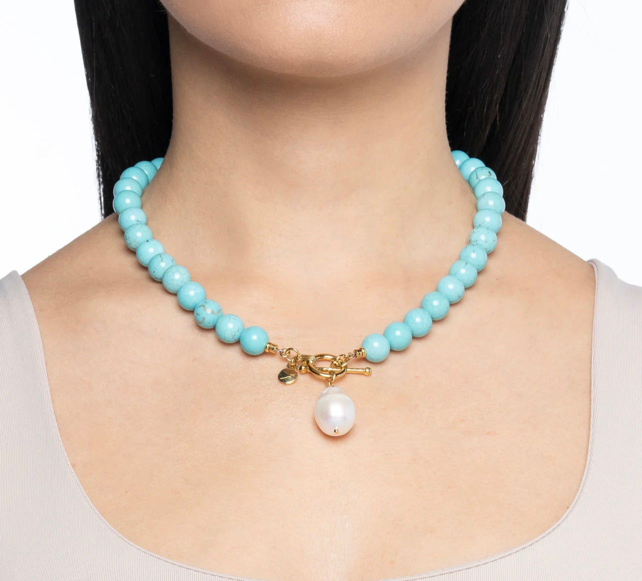 Mayamar Turquoise beaded necklace with barroque pearl
