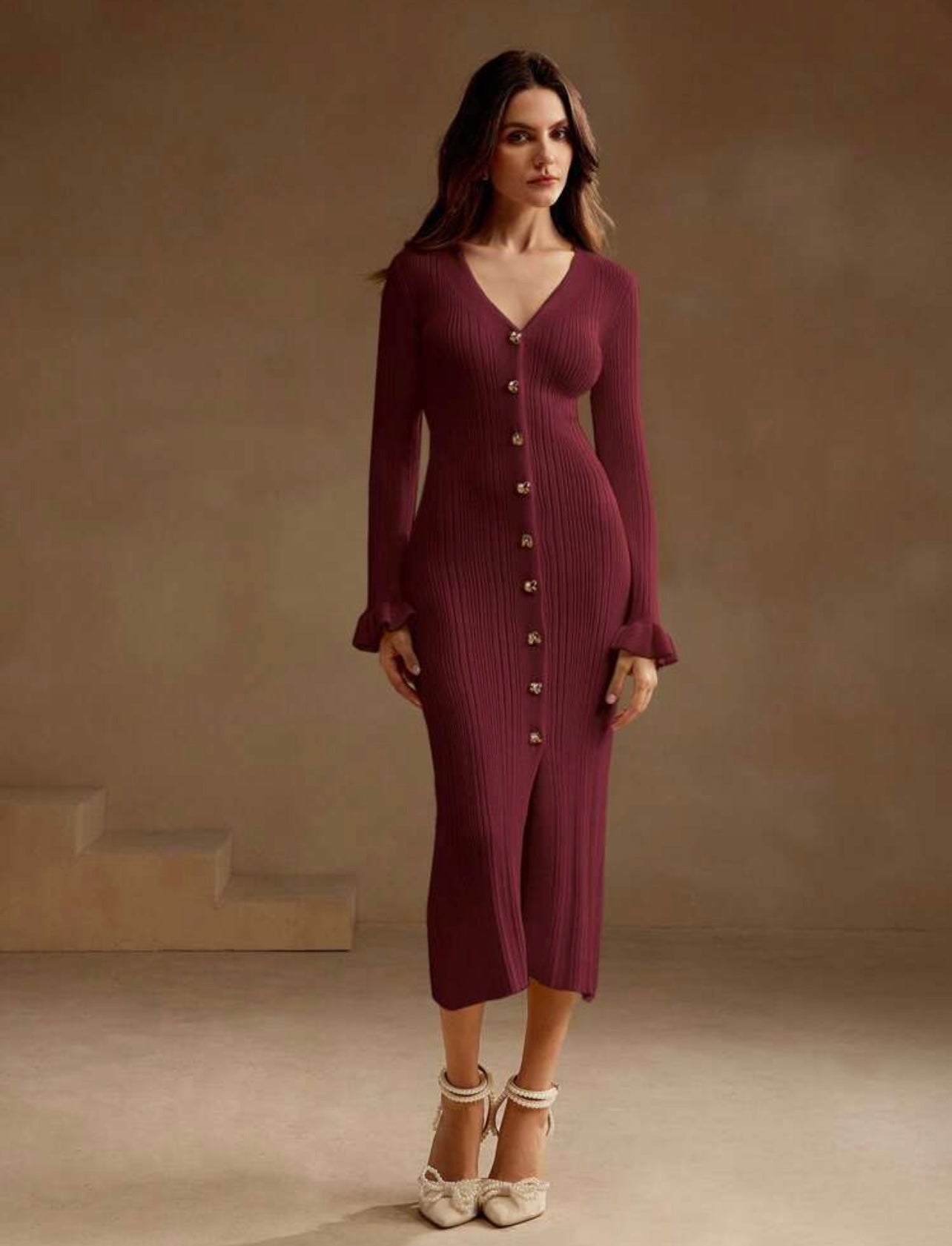 Wine ribbed dress