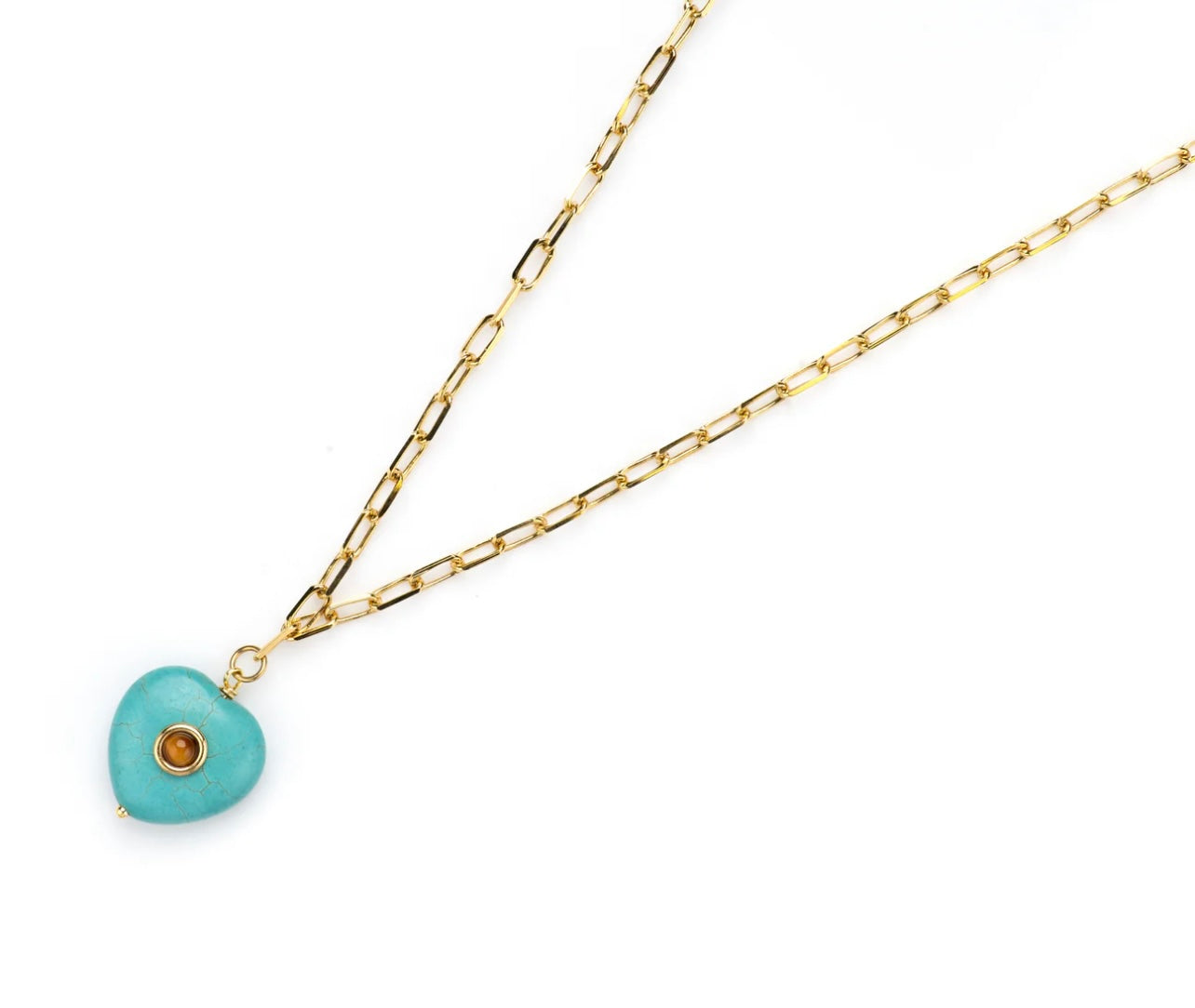 Mayamar Paperclip Turquoise Stone Heart Necklace