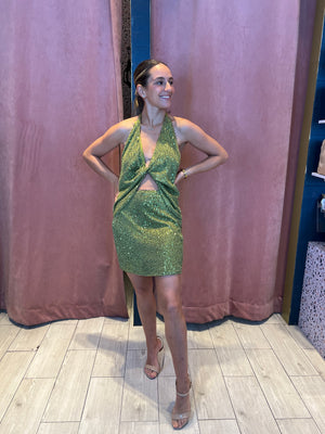 Olive sequins cut out mini dress