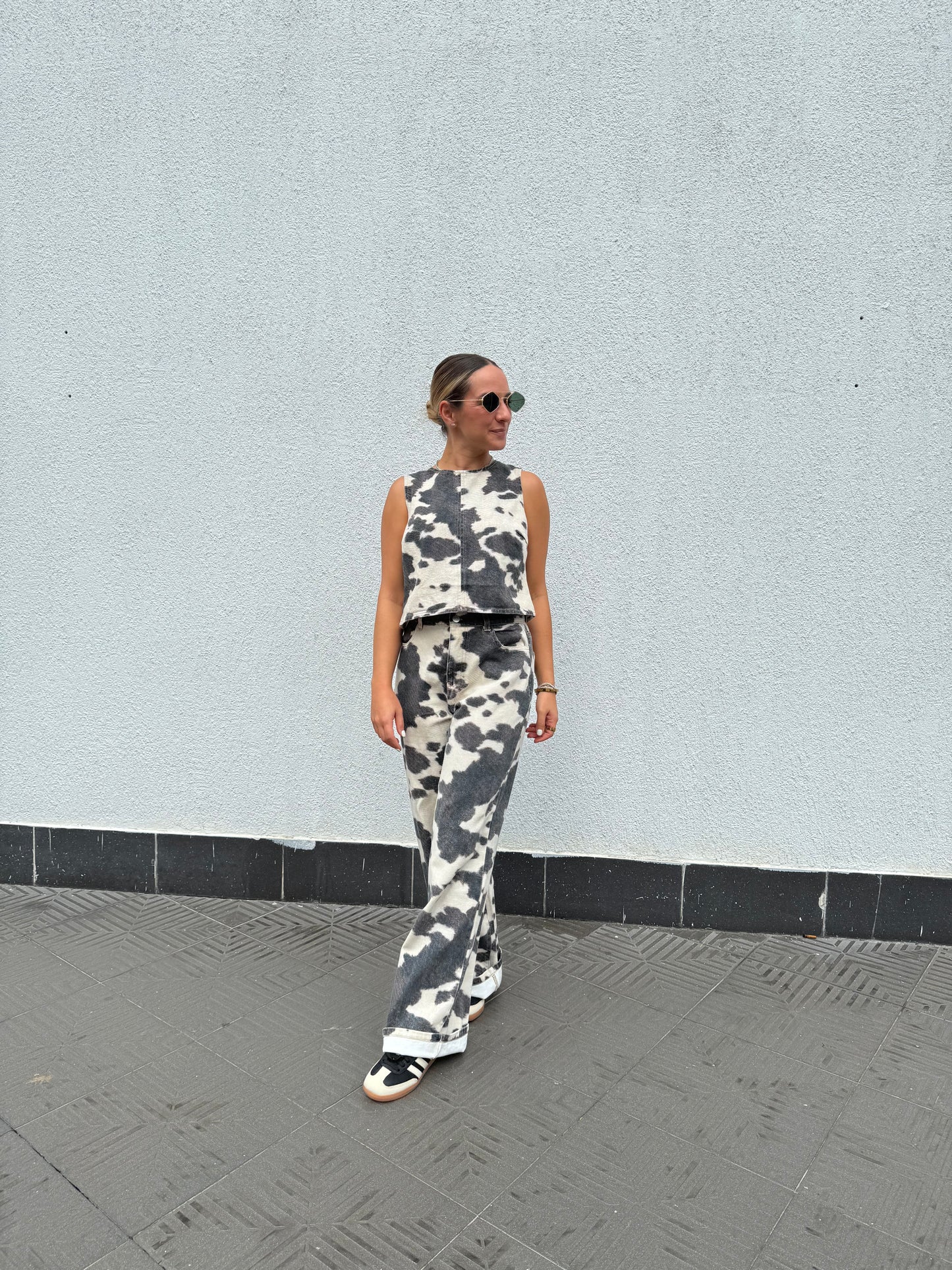 Cow printed pant & top set