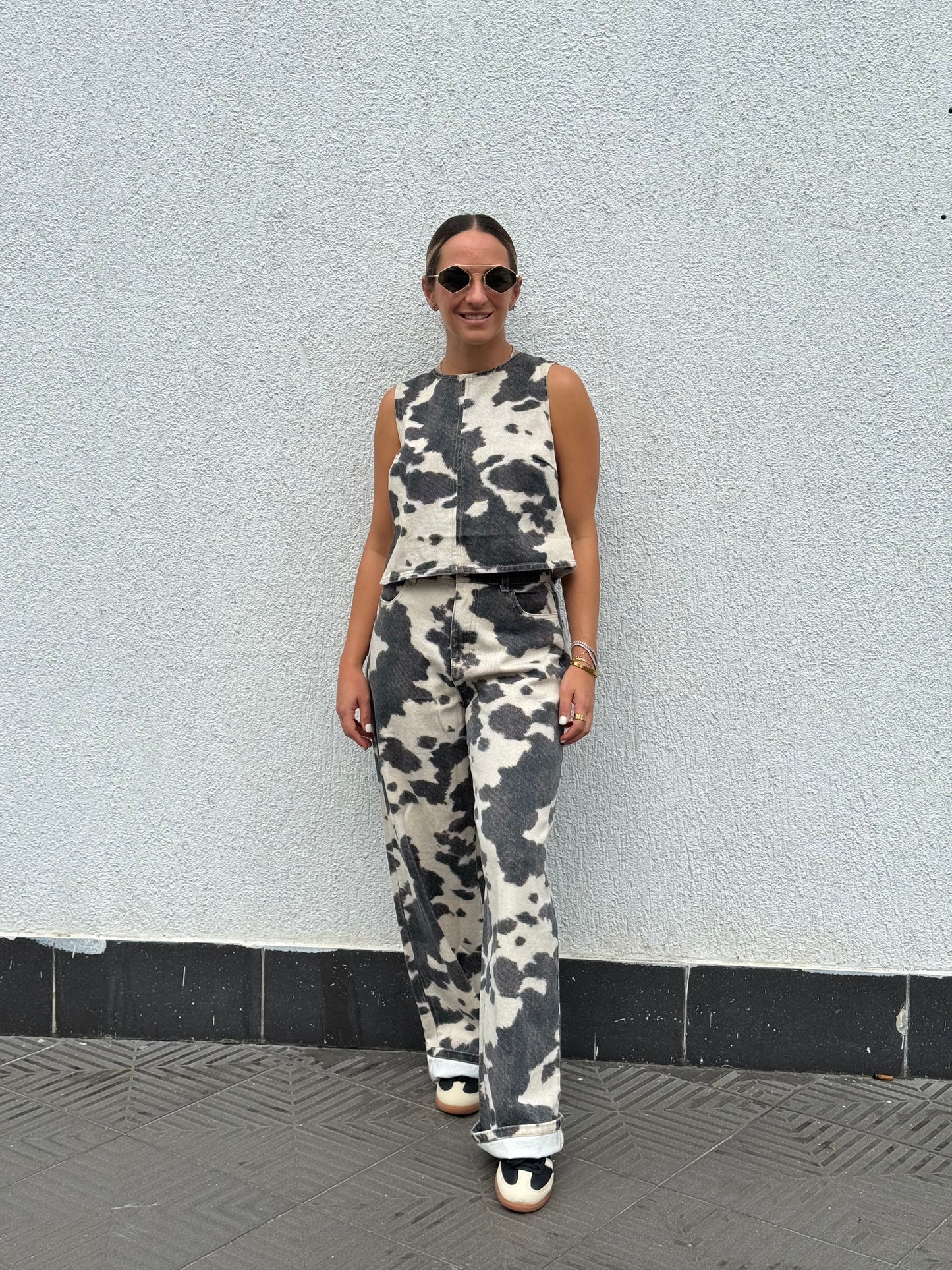 Cow printed pant & top set