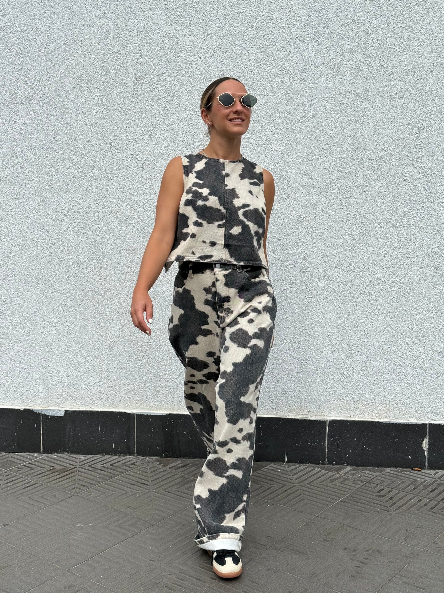 Cow printed pant & top set