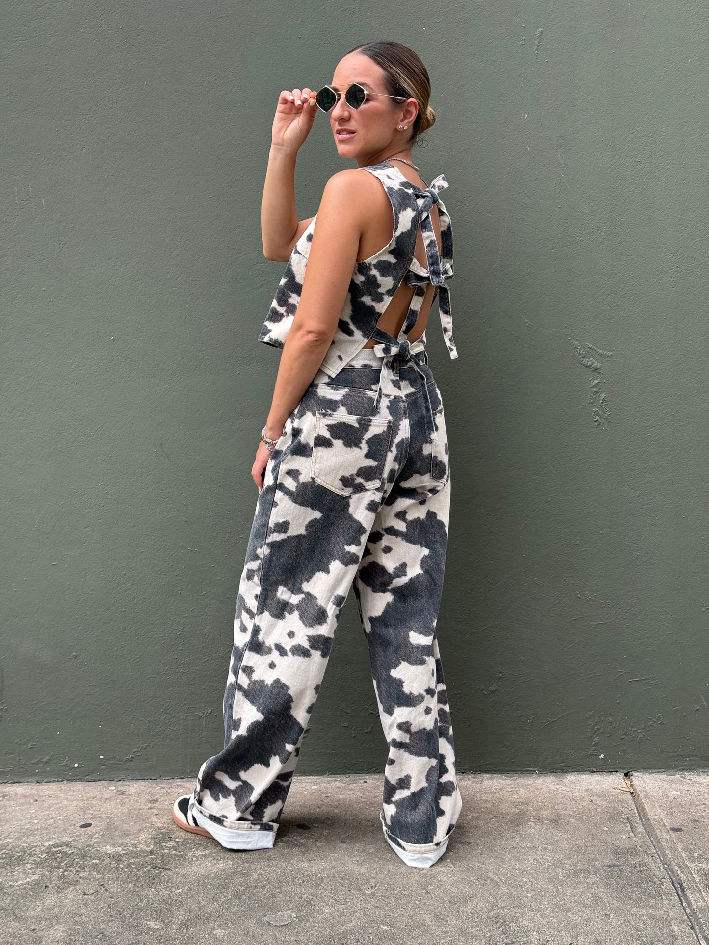 Cow printed pant & top set