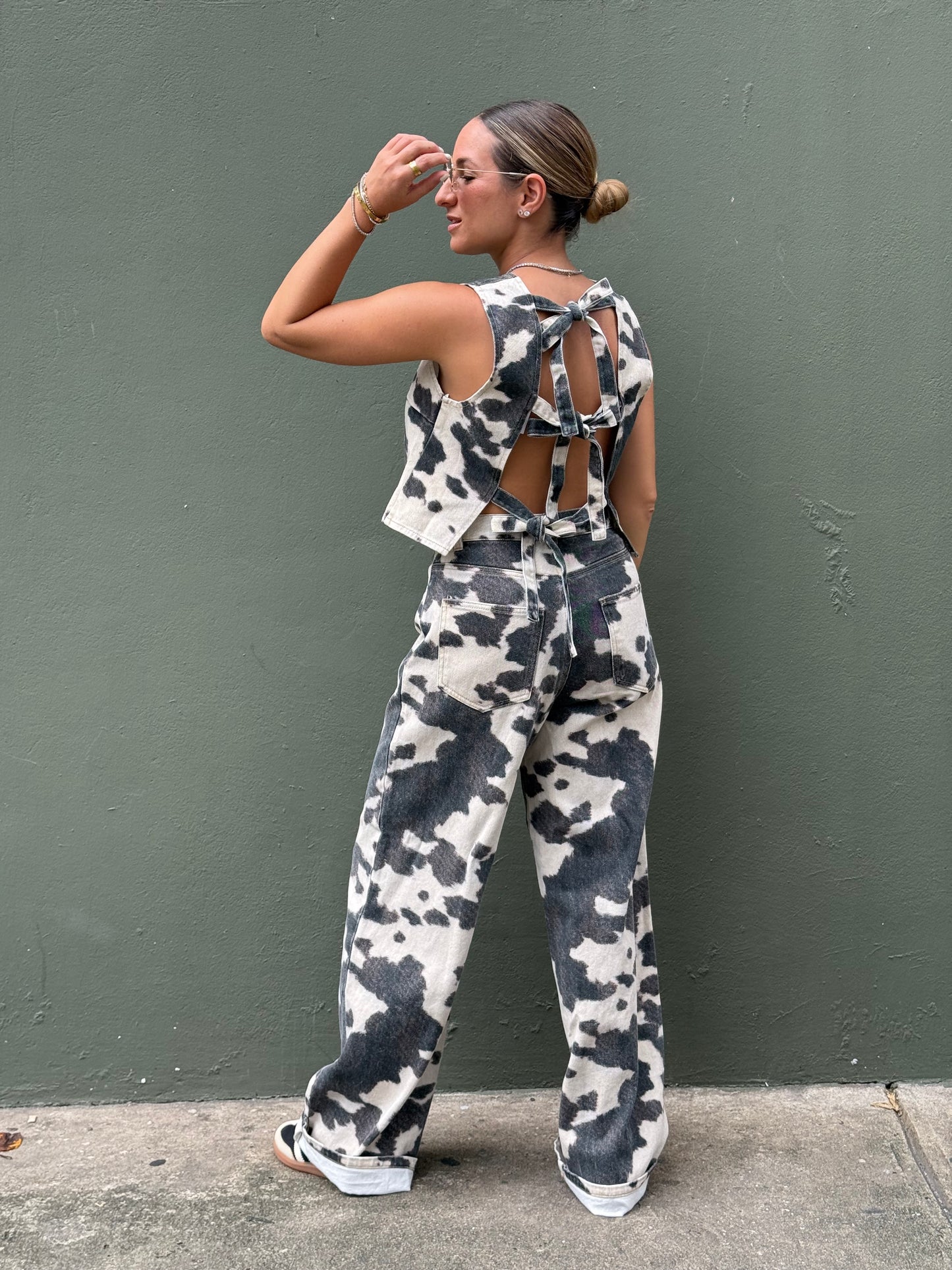 Cow printed pant & top set