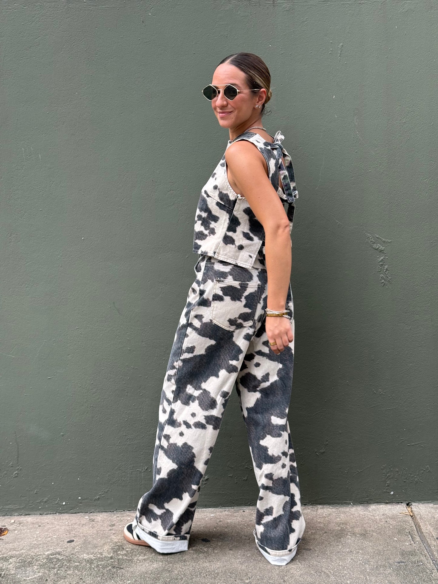 Cow printed pant & top set