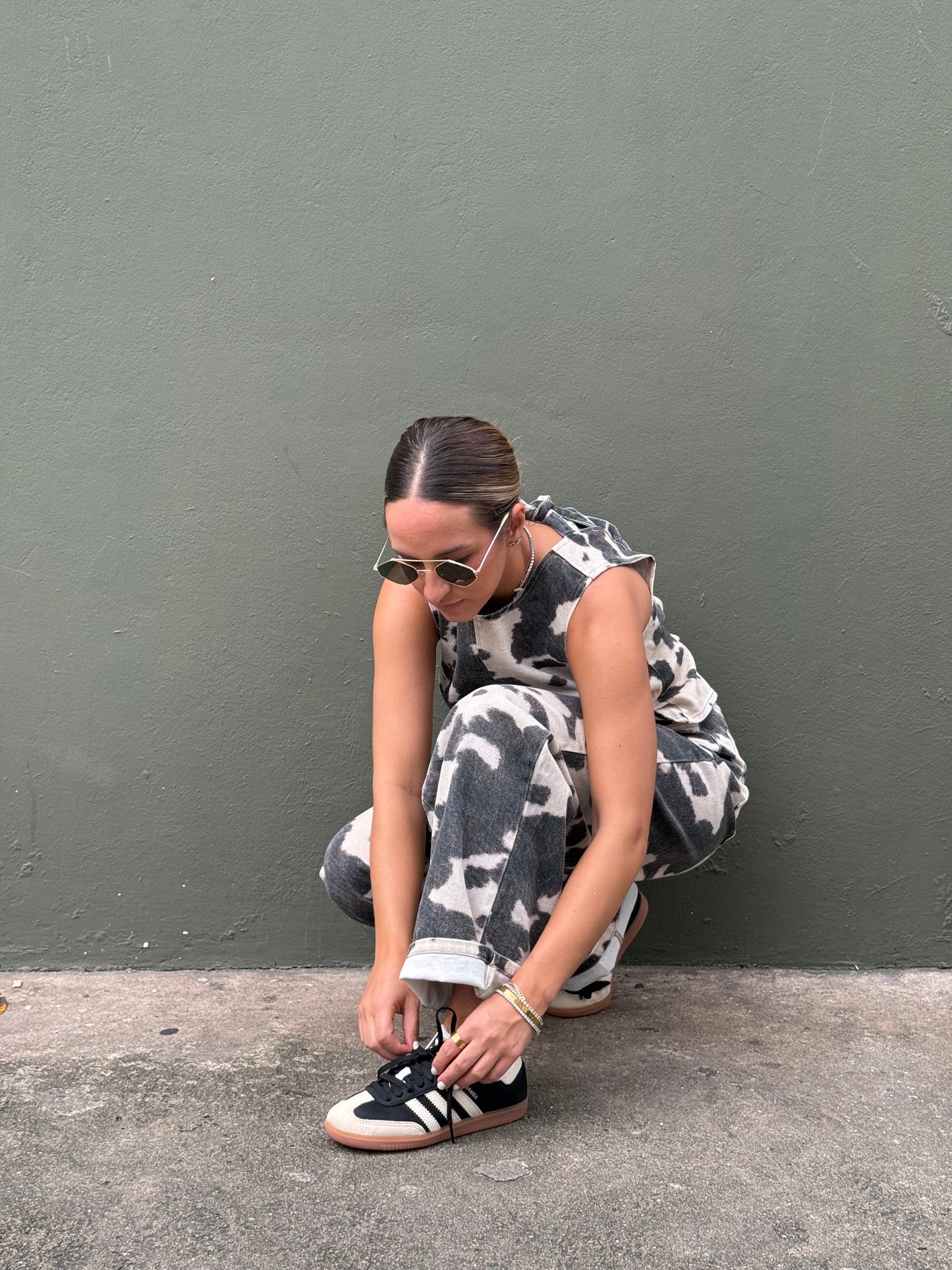 Cow printed pant & top set