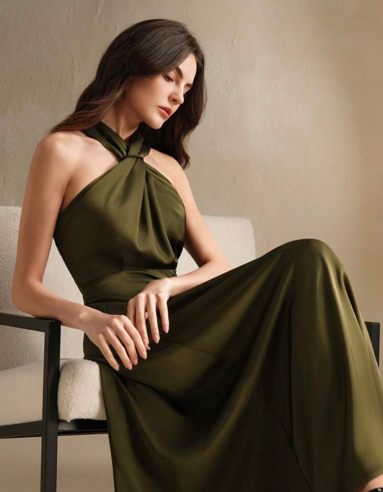 Olive Silky halter dress