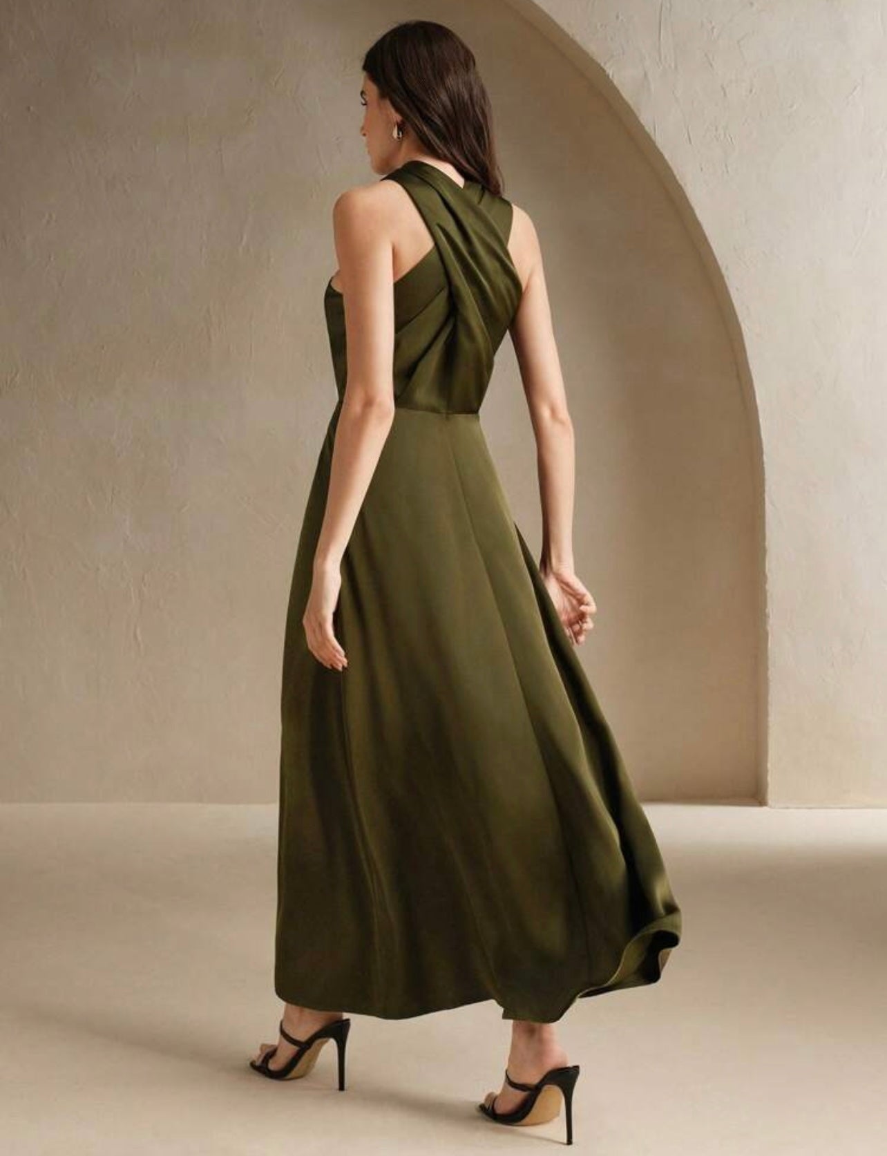 Olive Silky halter dress