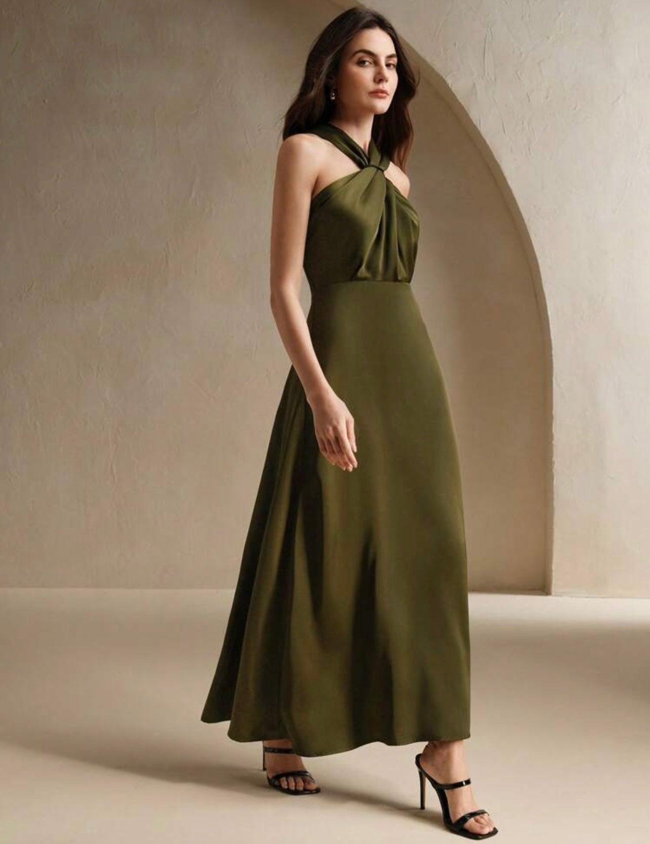 Olive Silky halter dress