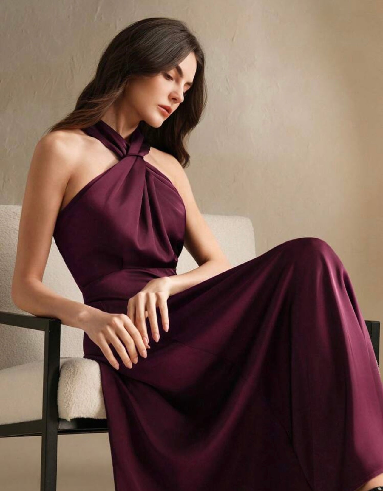 Wine Silky halter dress