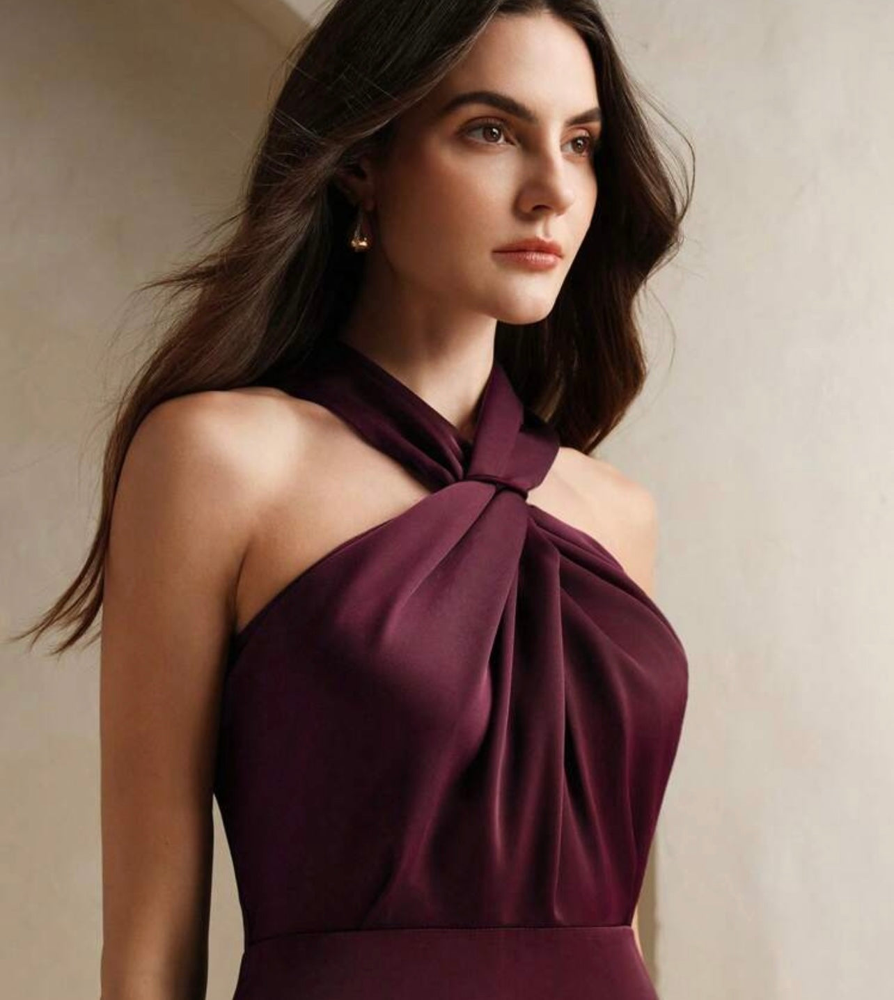 Wine Silky halter dress