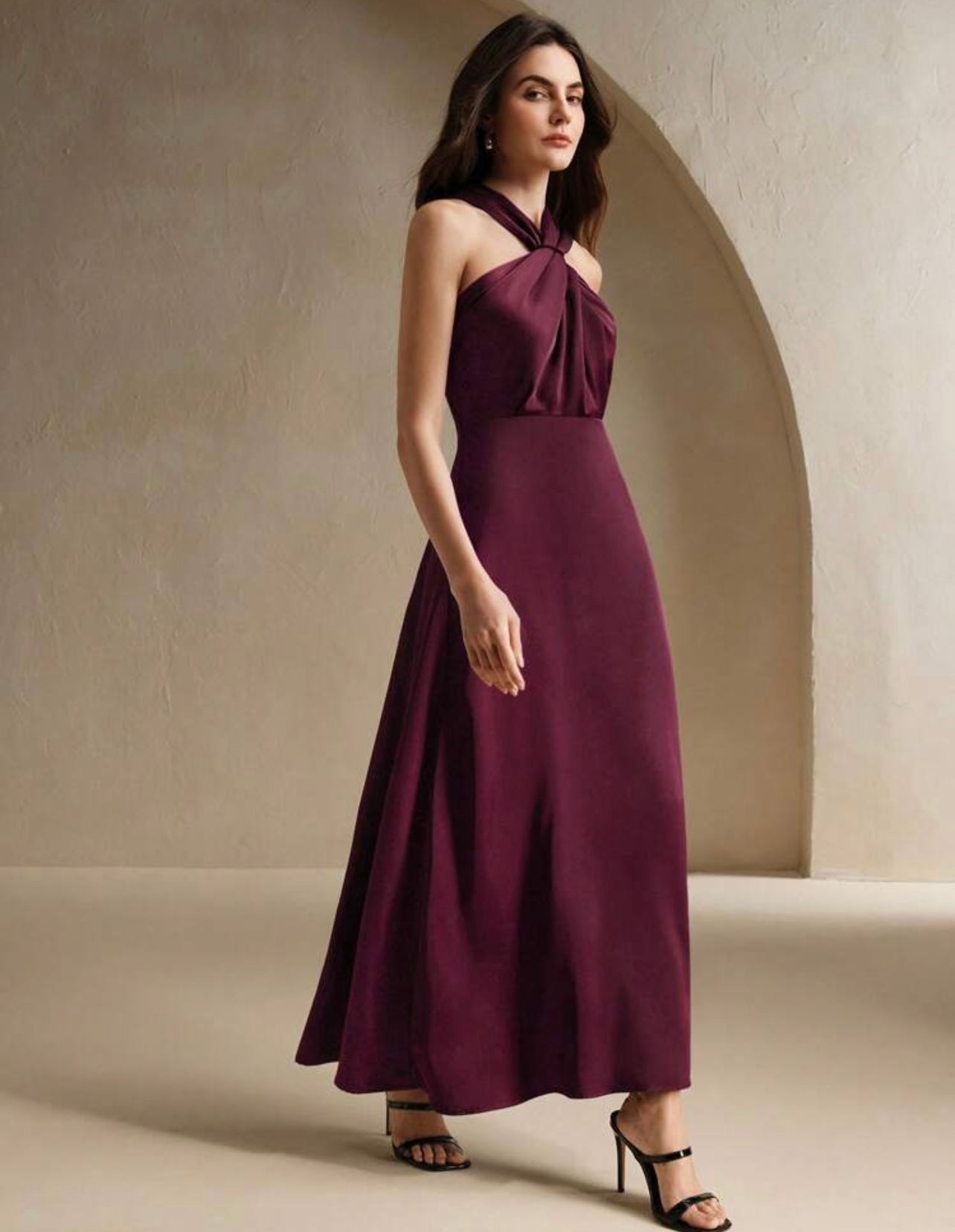 Wine Silky halter dress