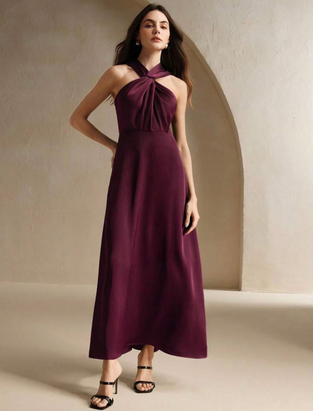 Wine Silky halter dress