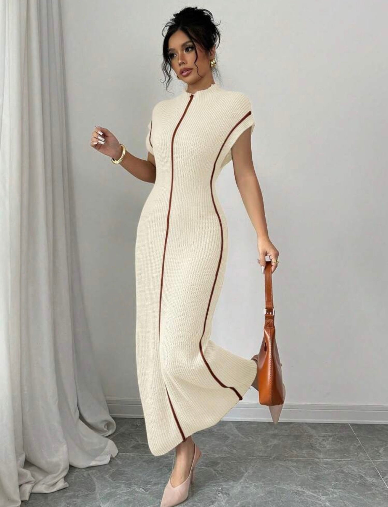 Cream ribbed dress