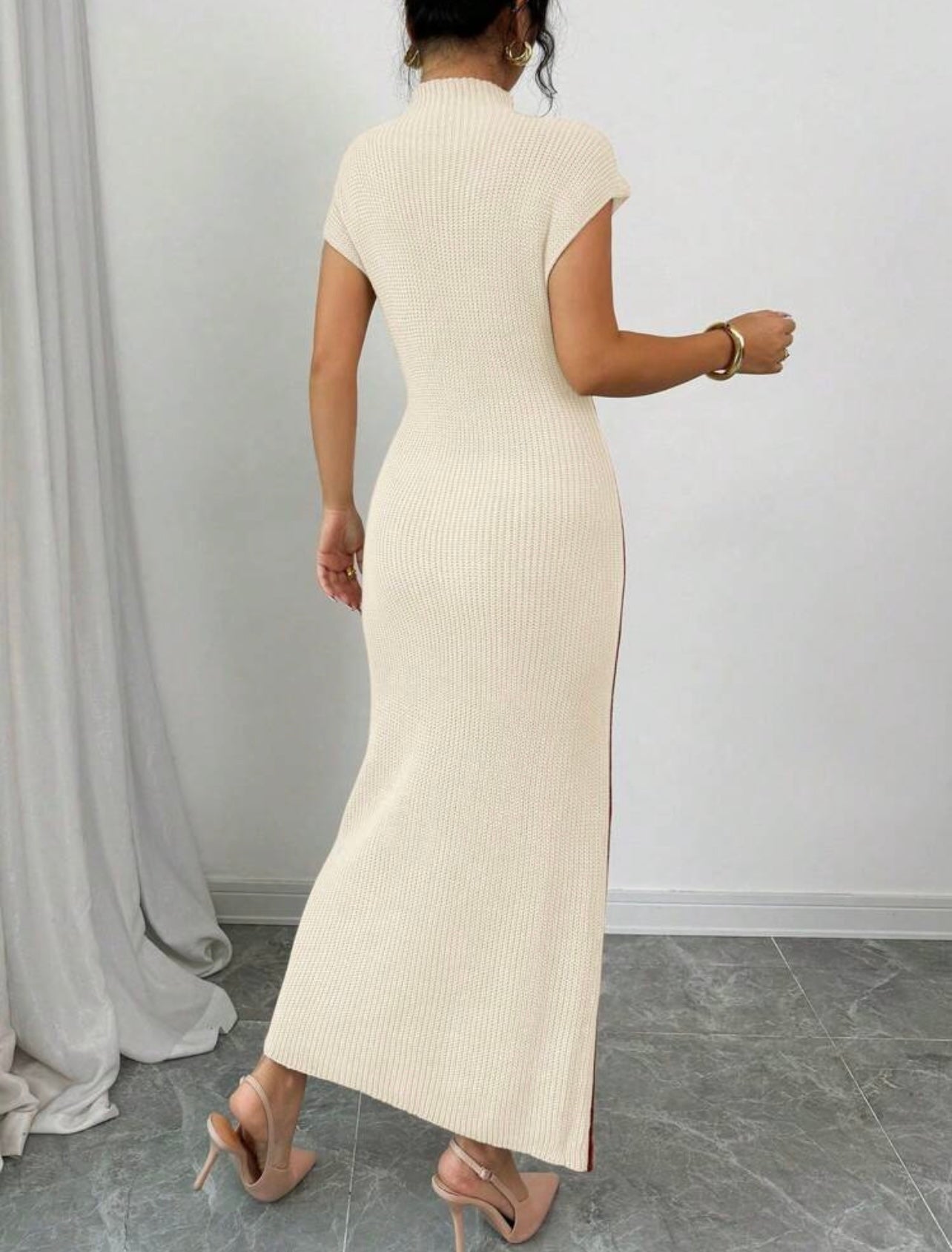 Cream ribbed dress