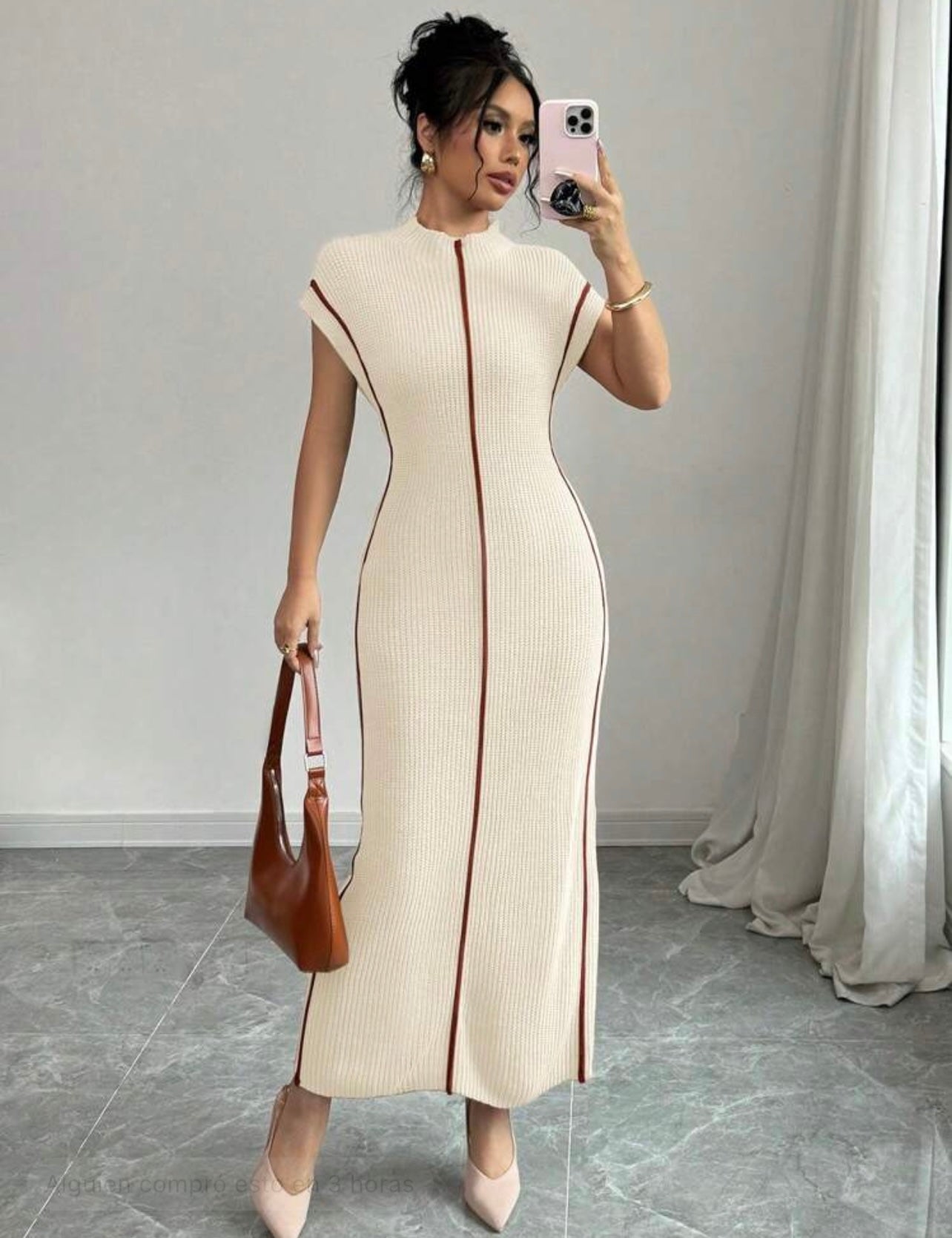 Cream ribbed dress