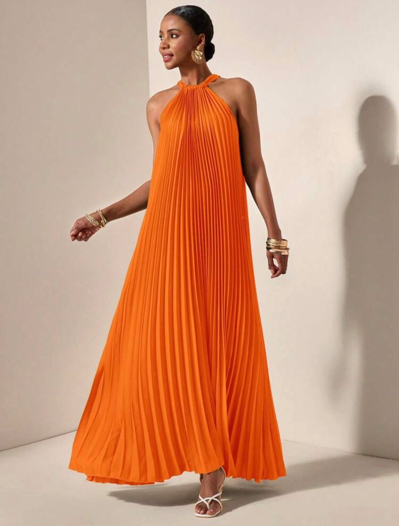 Orange pleated dress