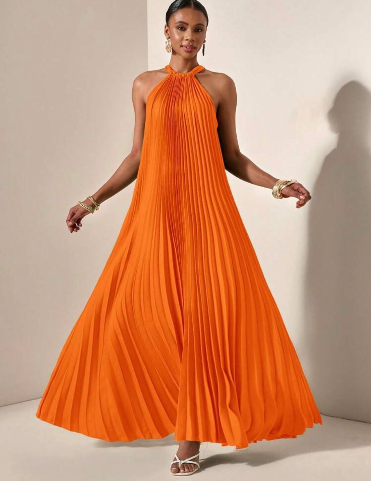 Orange pleated dress