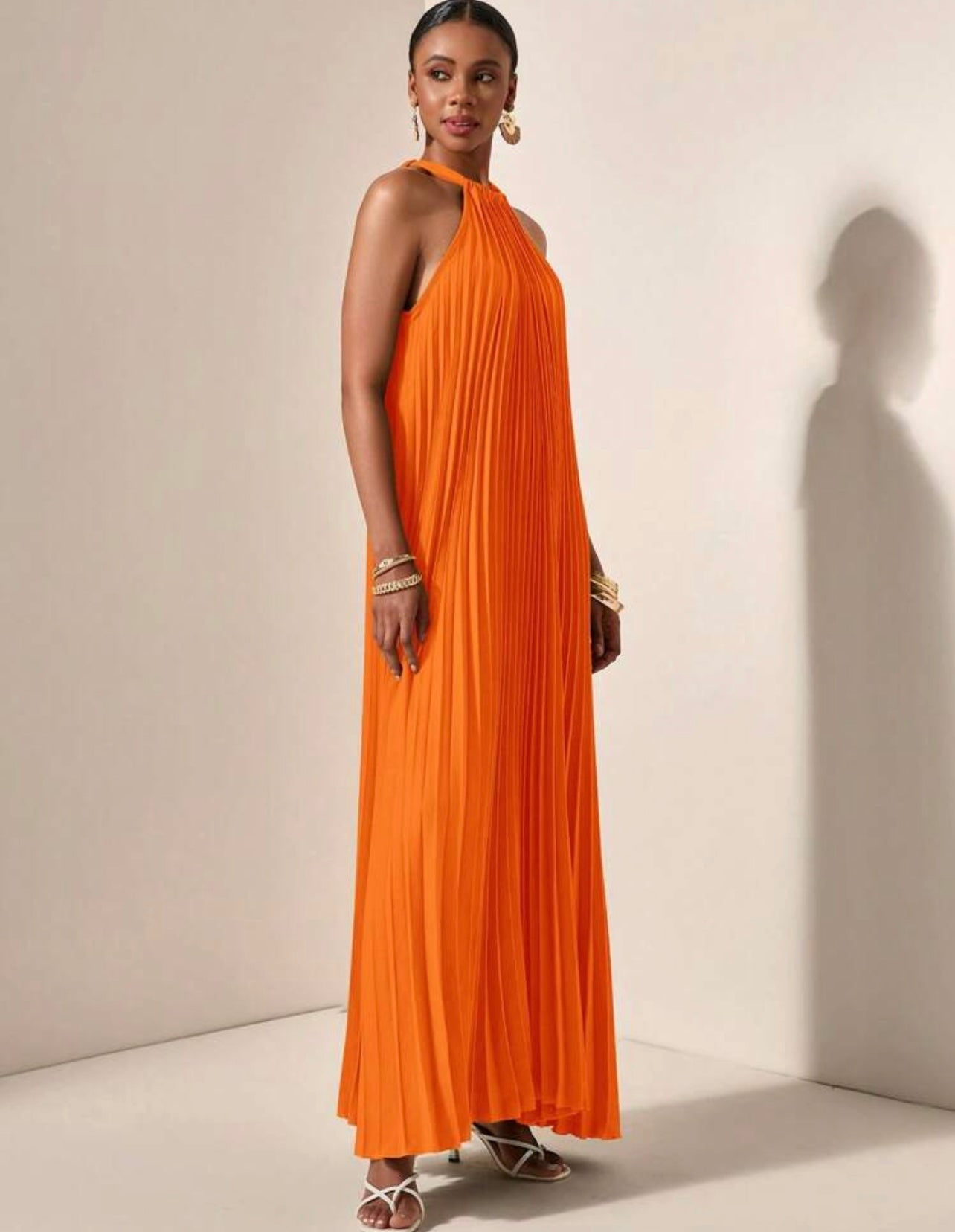 Orange pleated dress