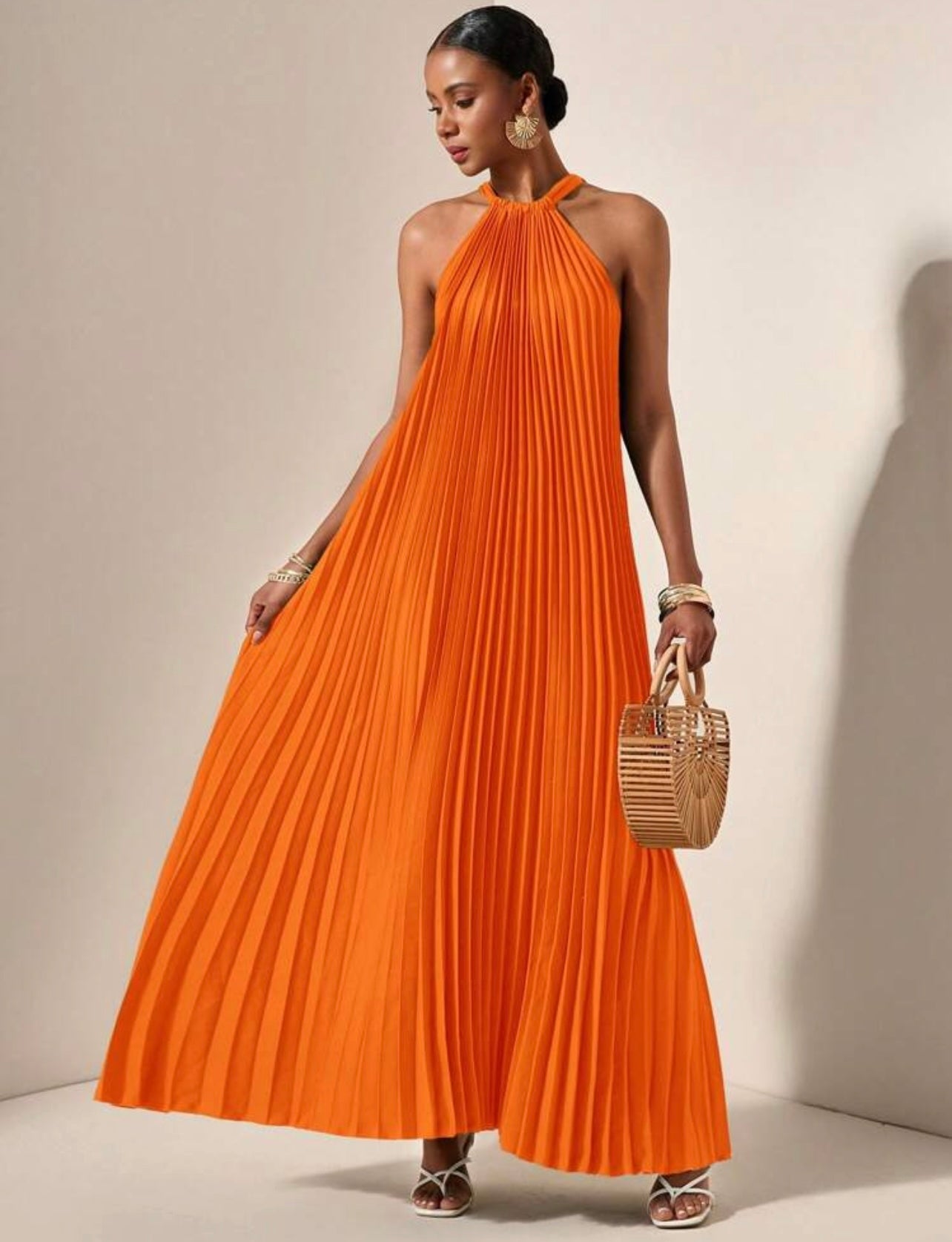 Orange pleated dress