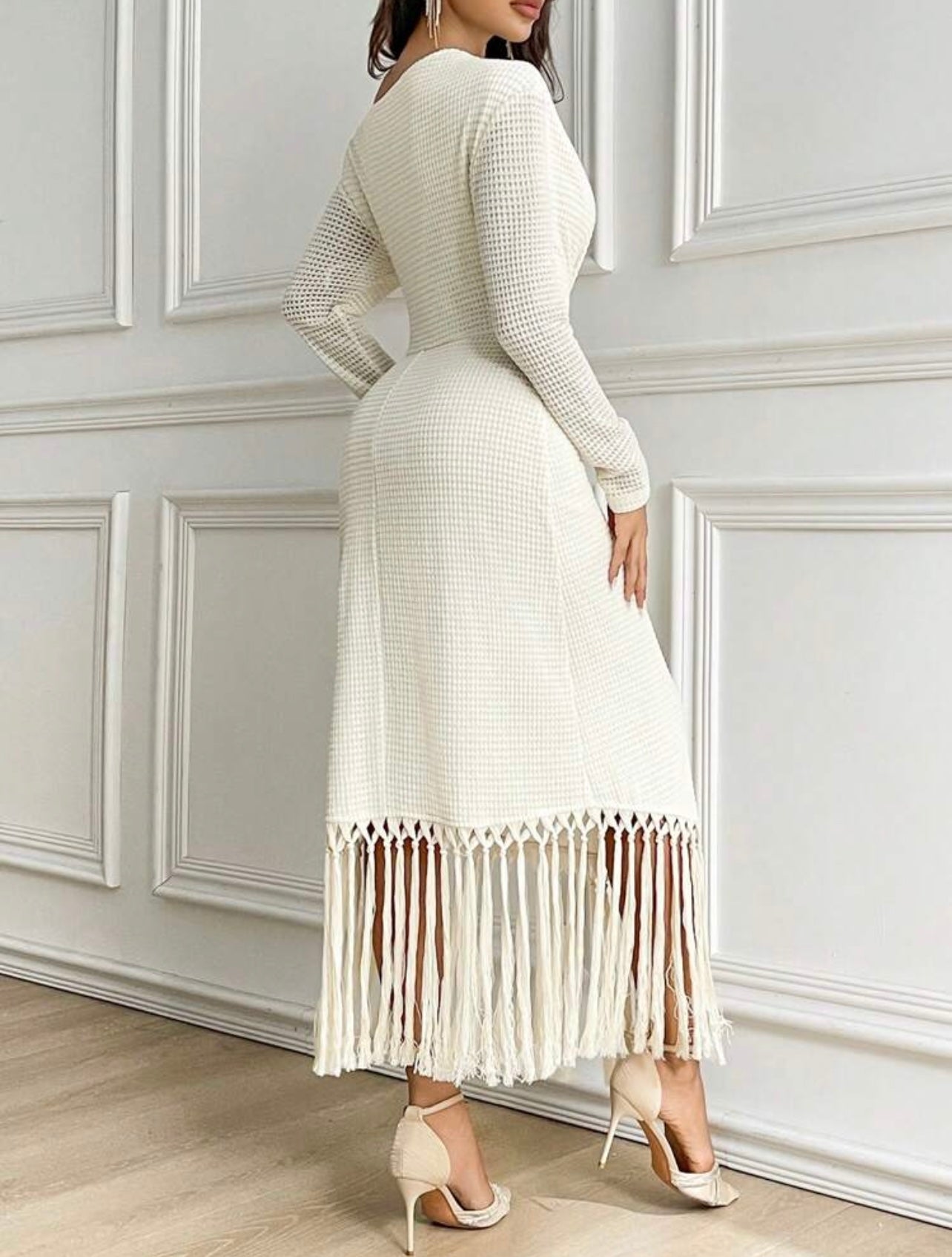 Cream Fringed Dress