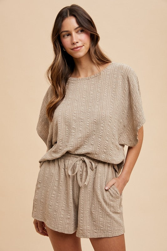 Taupe comfy shorts set 22 julio