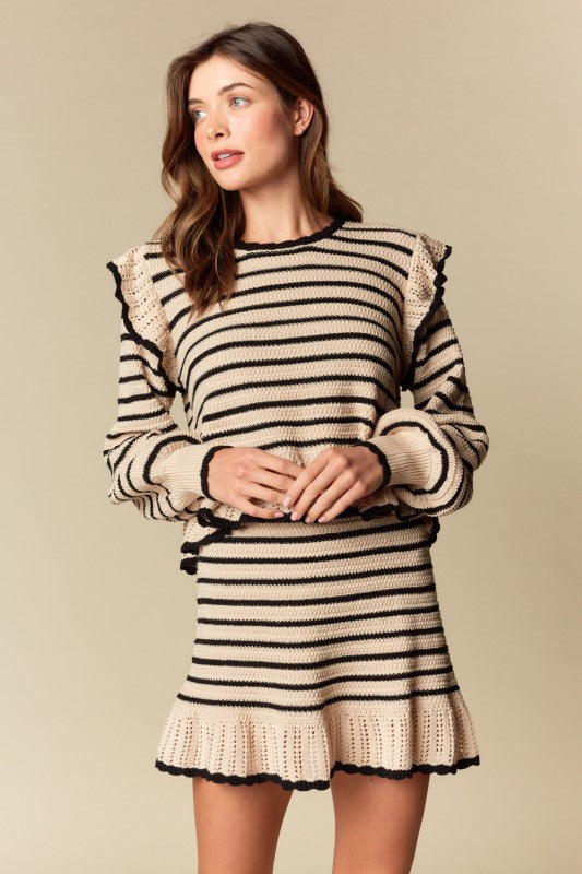 Black & Nude Knitted ruffled set