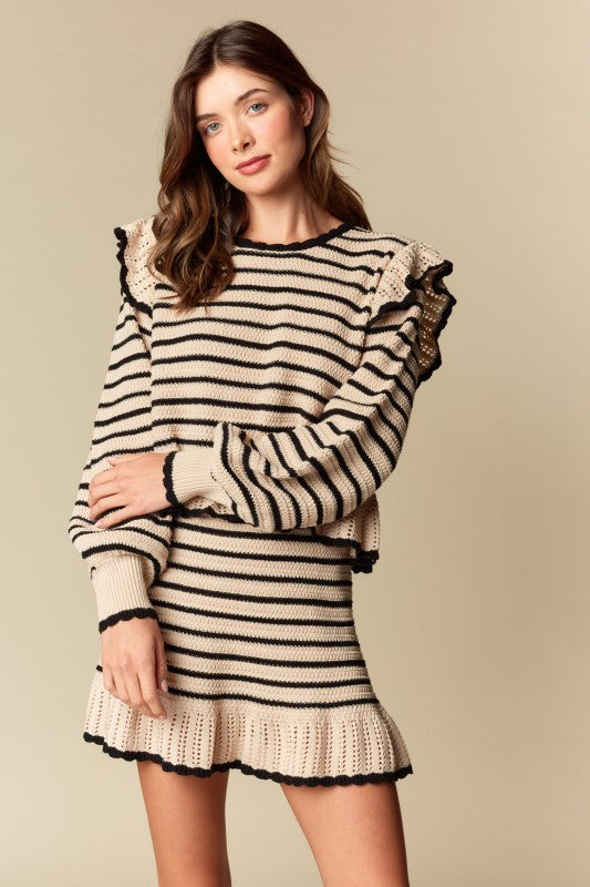 Black & Nude Knitted ruffled set