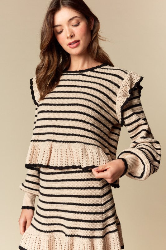 Black & Nude Knitted ruffled set