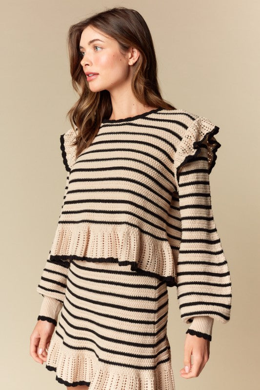 Black & Nude Knitted ruffled set