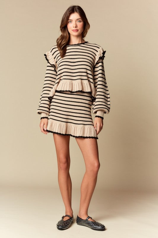 Black & Nude Knitted ruffled set
