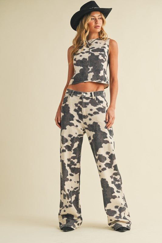 Cow printed pant & top set