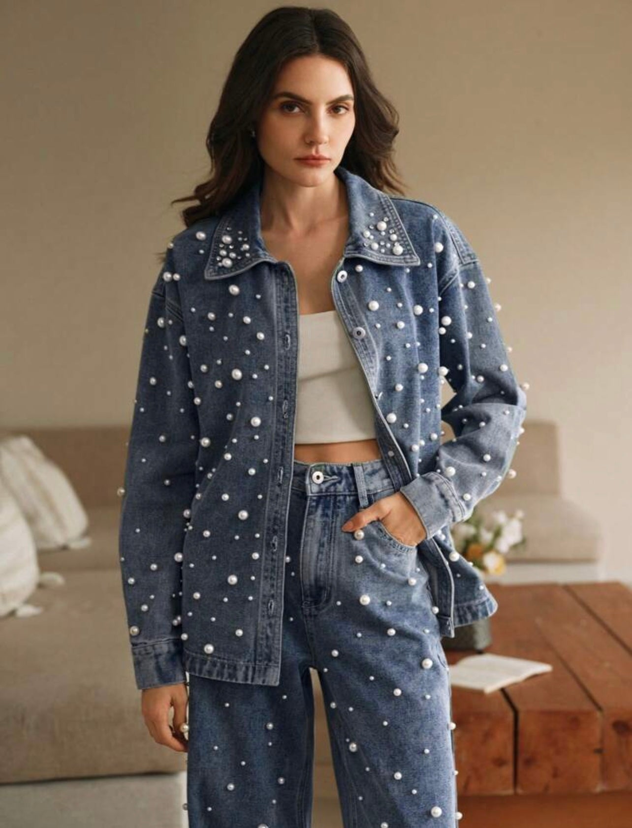 Denim pearl shirt 24 abril