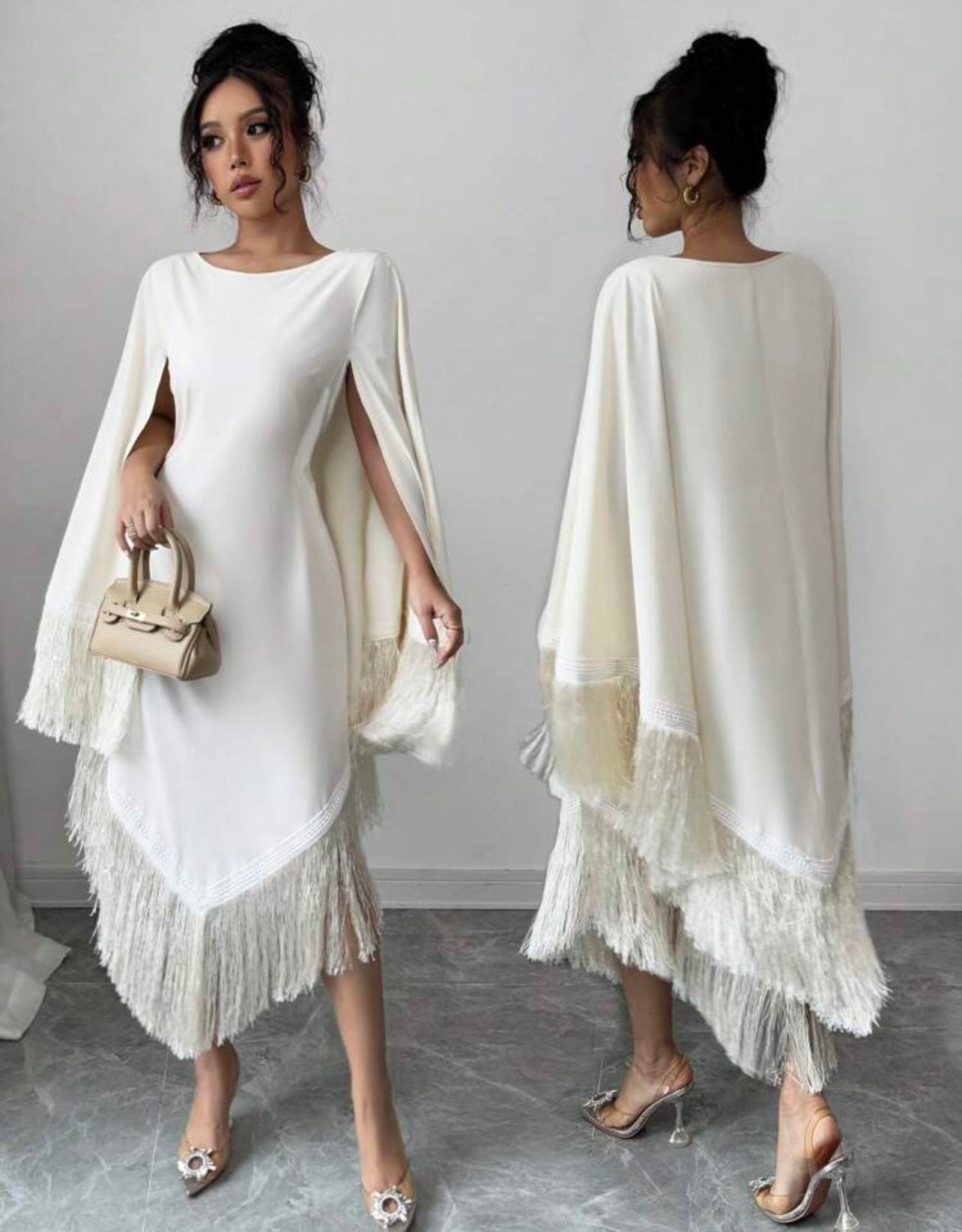 Ivory Fringed cape Dress 24 abril
