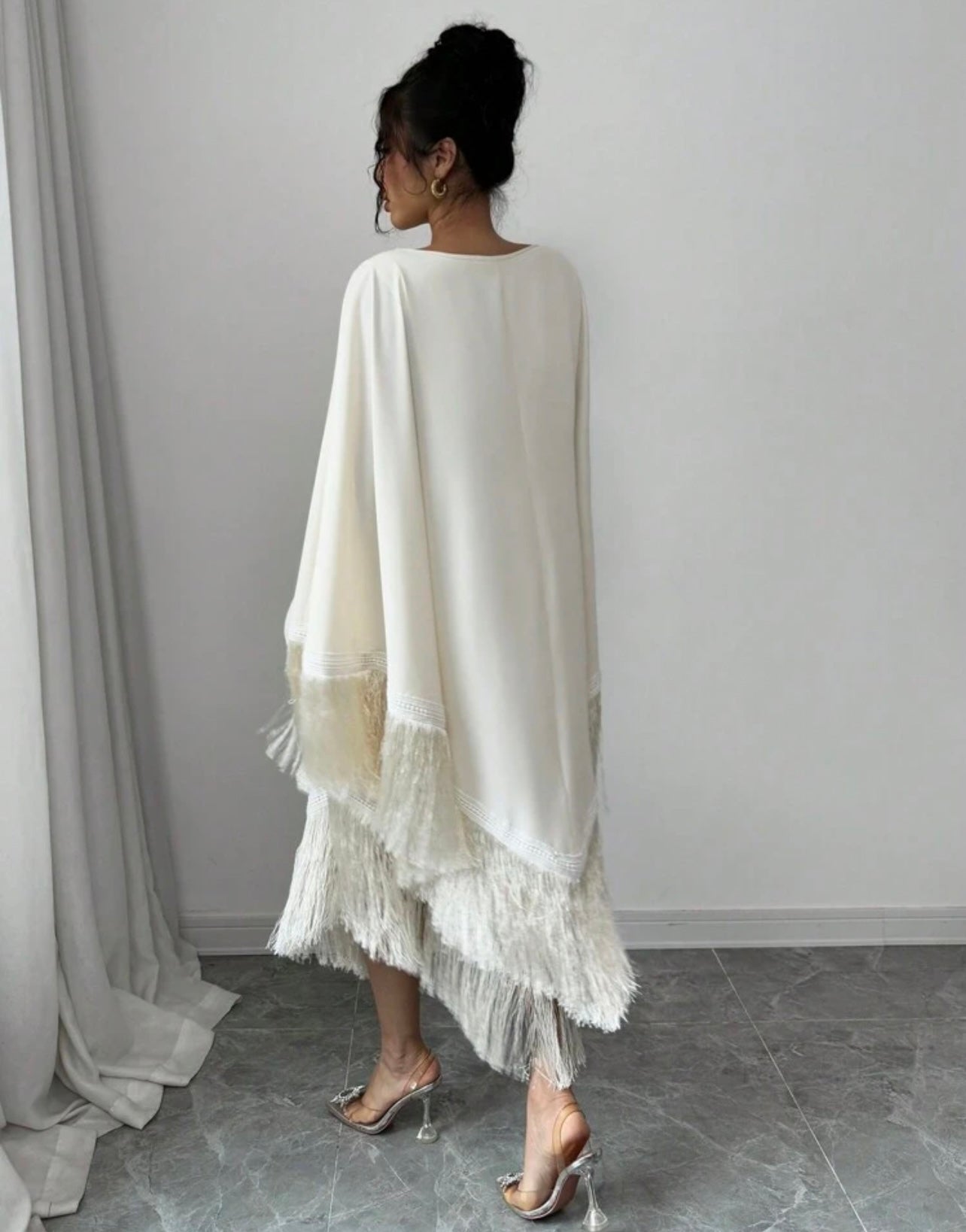 Ivory Fringed cape Dress 24 abril