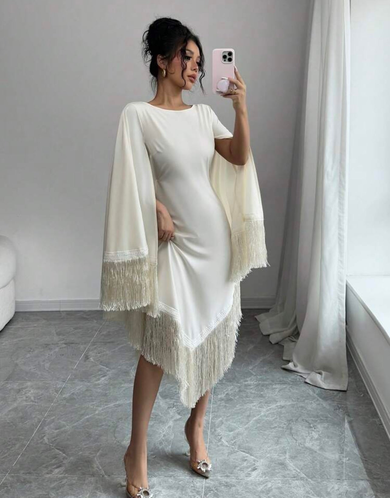 Ivory Fringed cape Dress 24 abril