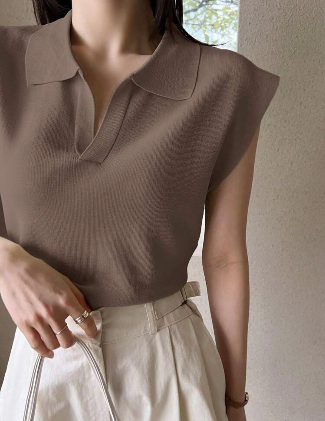 Coffee Knitted polo top