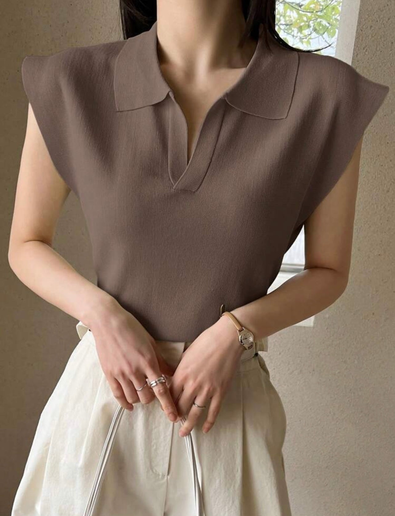 Coffee Knitted polo top